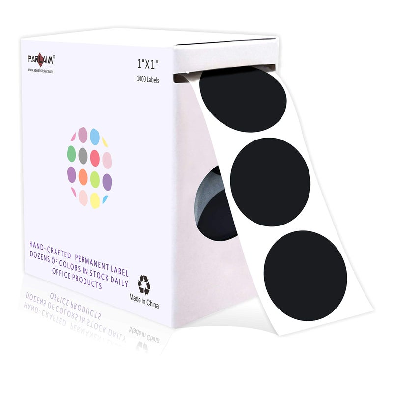 PARLAIM 1  Round Permanent Adhesive Color-Code Dot Stickers 1000 per Roll dots Label Dispenser Box Black Circle Stickers Label for Office Classroom - Image 1
